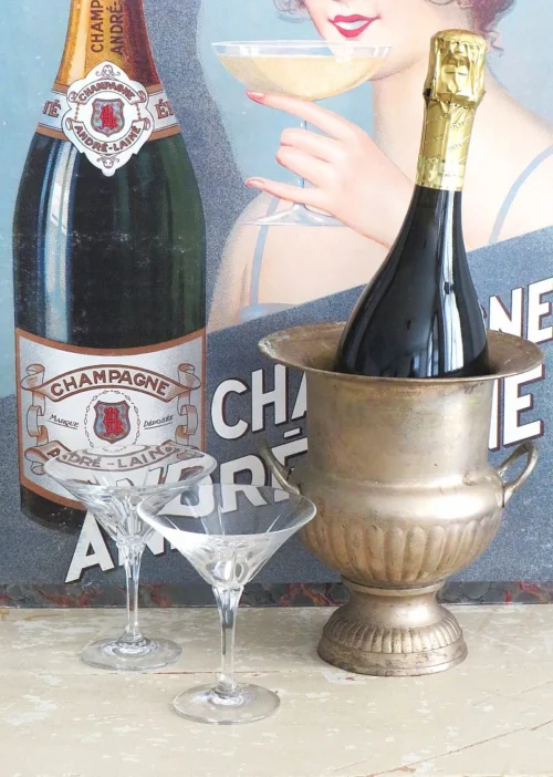 Oude verzilverde wijn-/ champagnekoeler