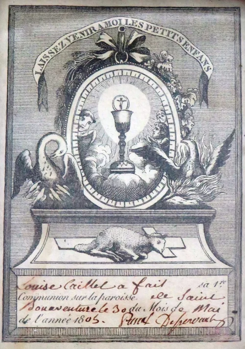 Antiek certificaat ” La 1ère communion de la paroisse 1805″