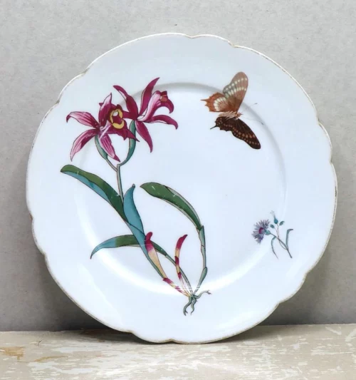 Oud bord "Vlinder & Bloemen"