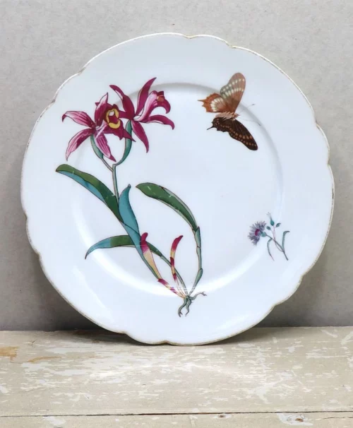 Oud bord "Vlinder & Bloemen"