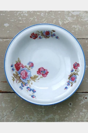 Franse koekjesschaal op voet "Rozen & Papavers"