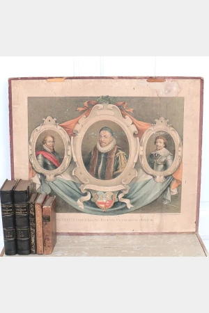 Antieke schoolplaat  "Willem I, Maurits en Frederik Hendrik van Oranje"