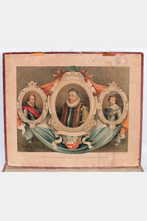 Antieke schoolplaat  "Willem I, Maurits en Frederik Hendrik van Oranje"