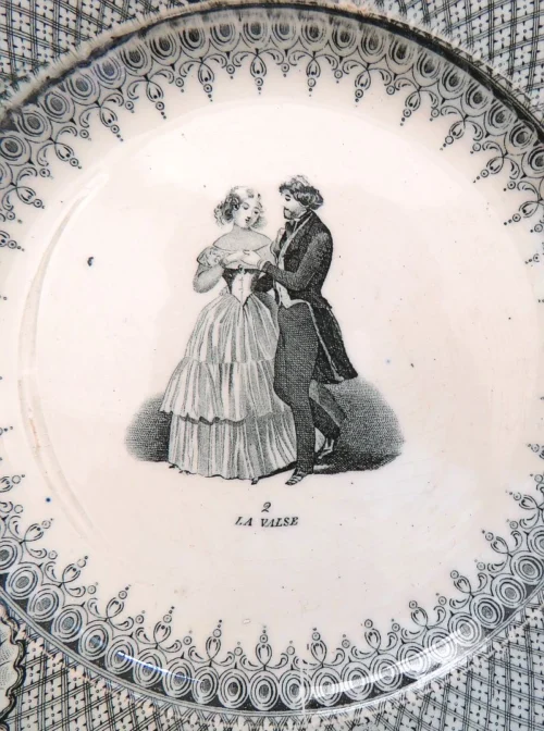 Antiek Frans bordje  Creil et Montereau "La Polka - La Valse"