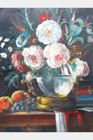 Antiek Frans schilderij  "Pioenrozen"