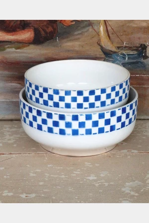 Set  oude schalen Nimy blauw/ wit geruit