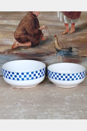 Set  oude schalen Nimy blauw/ wit geruit