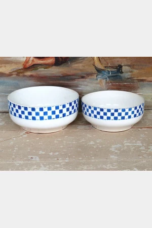 Set  oude schalen Nimy blauw/ wit geruit