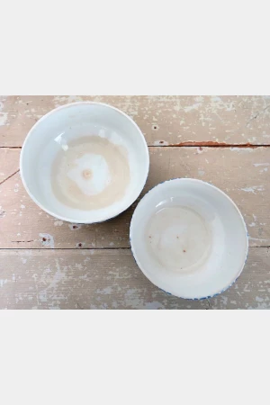 Set  oude schalen Nimy blauw/ wit geruit
