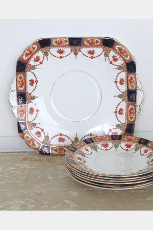 7- Delig gebaksstel/ bordenset “Carlisle Ware” Burgess Bros Longton
