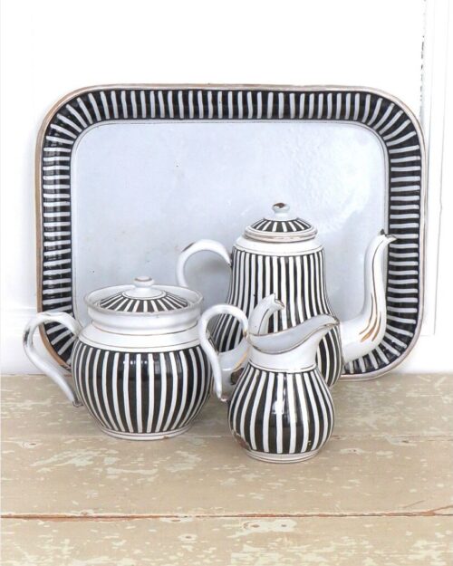 Oude Franse emaille thee- & koffieset " Art-Deco"