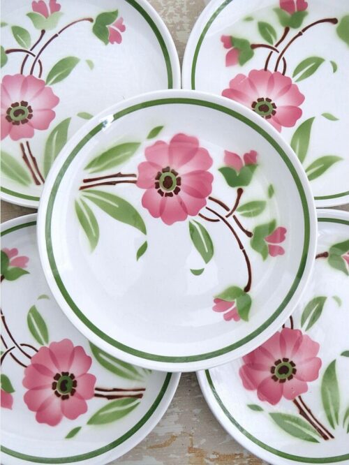 Set (6 st.) dessertborden Moulin des Loups "Roze bloemen"
