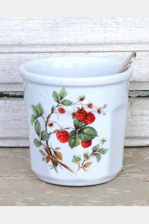 Franse vintage confiturepot (Revol) met verzilverde lepel