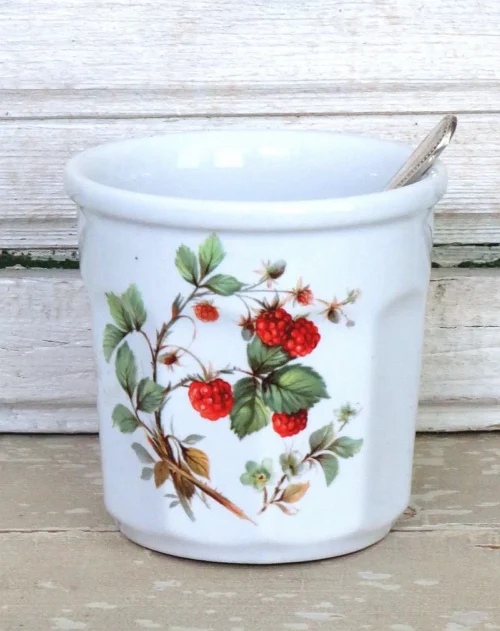 Franse vintage confiturepot (Revol) met verzilverde lepel