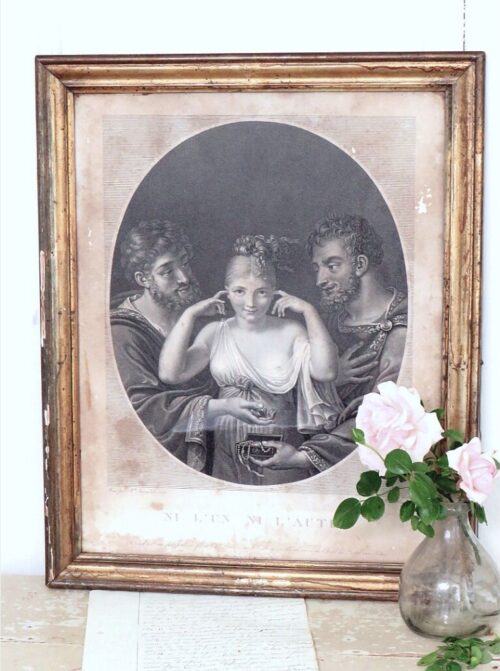 Antieke Franse gravure "NI L'UN NI L'AUTRE"