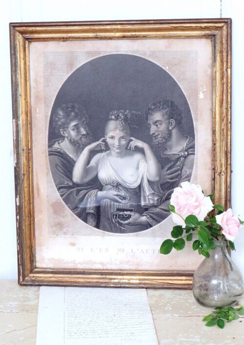 Antieke Franse gravure "NI L'UN NI L'AUTRE"