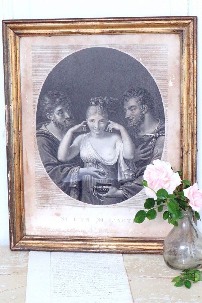 Antieke Franse gravure "NI L'UN NI L'AUTRE"