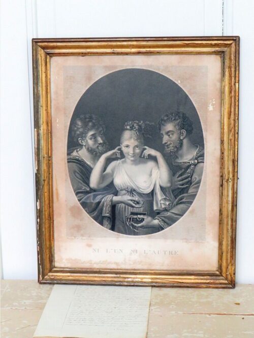 Antieke Franse gravure "NI L'UN NI L'AUTRE"