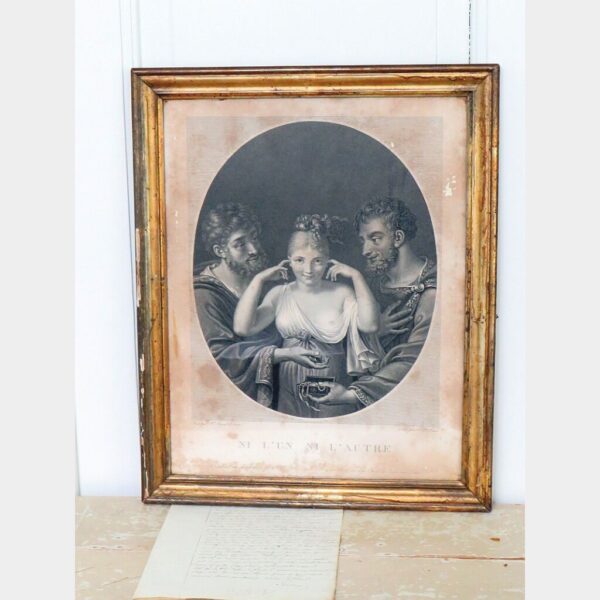 Antieke Franse gravure "NI L'UN NI L'AUTRE"