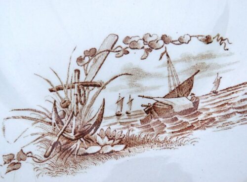 Antiek Frans bord Terre de Fer "Marine"1