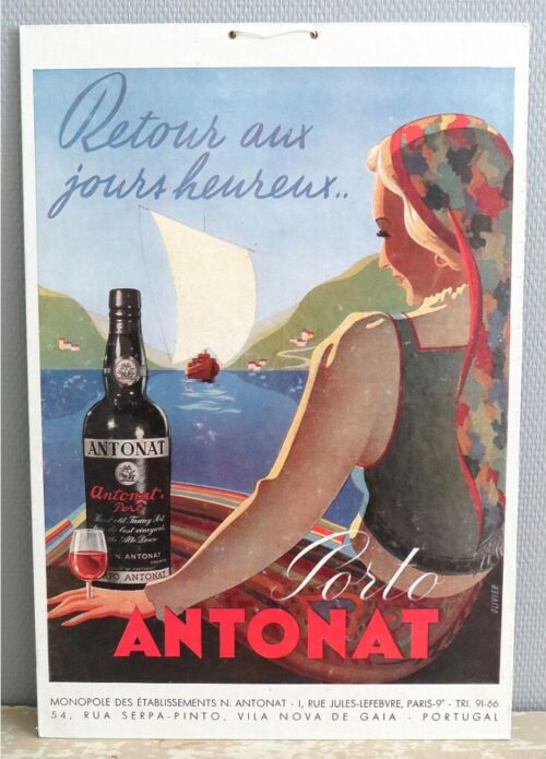 Oude Franse reclameplaat Porto Antonat "Retour aux jours heureux"