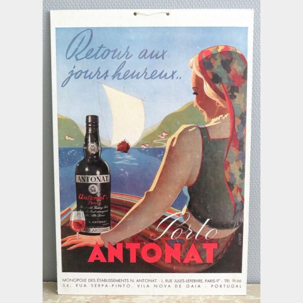Oude Franse reclameplaat Porto Antonat "Retour aux jours heureux"