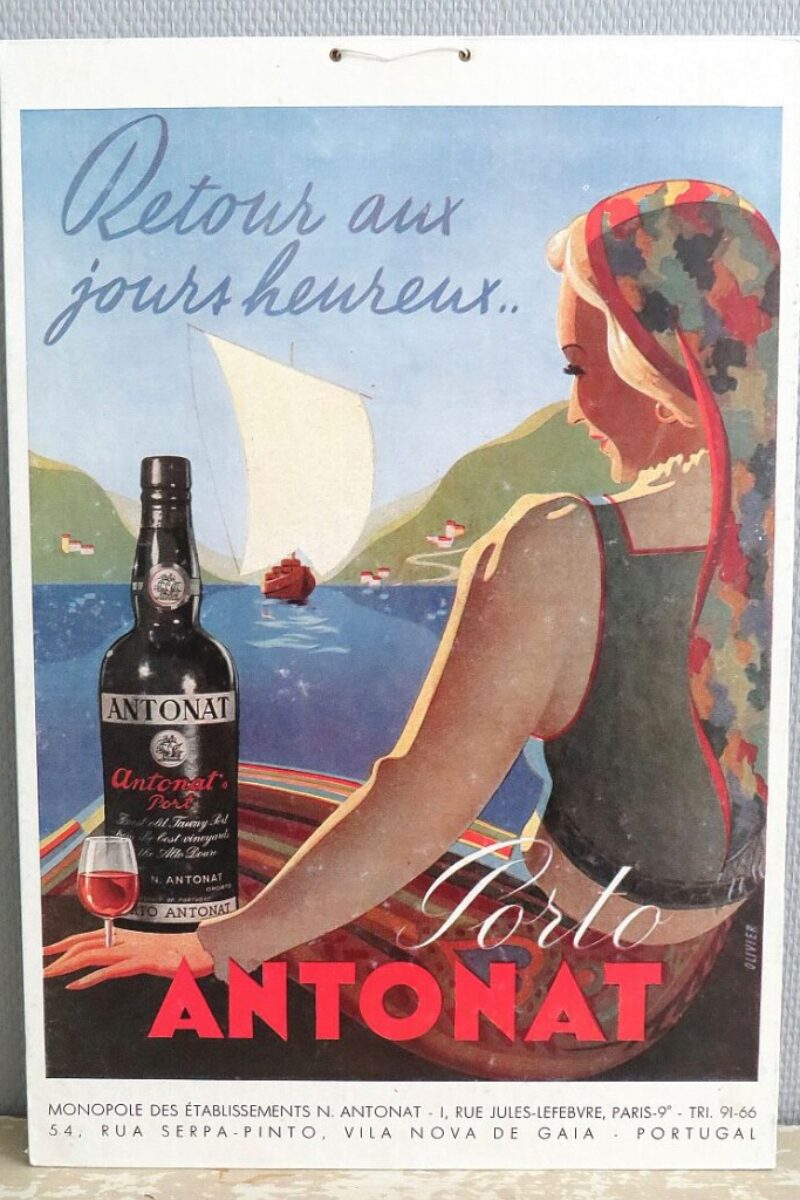 Oude Franse reclameplaat Porto Antonat "Retour aux jours heureux"
