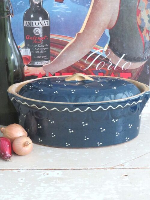 Franse vintage ovenschaal -  Elzas blauw/ wit