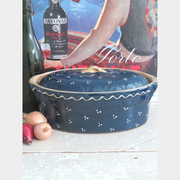 Franse vintage ovenschaal - Elzas blauw/ wit