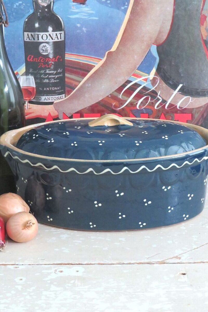 Franse vintage ovenschaal -  Elzas blauw/ wit
