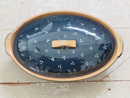 Franse vintage ovenschaal -  Elzas blauw/ wit