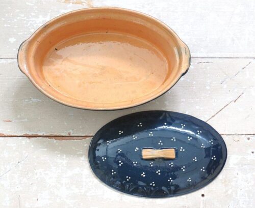 Franse vintage ovenschaal -  Elzas blauw/ wit