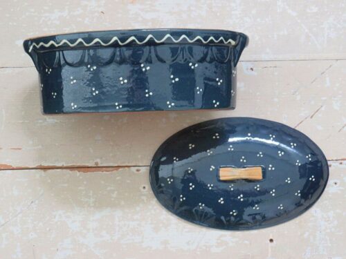 Franse vintage ovenschaal -  Elzas blauw/ wit