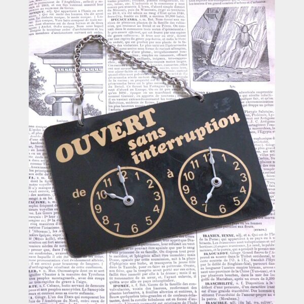 Frans vintage cafébordje "Ouvert sans interruption"