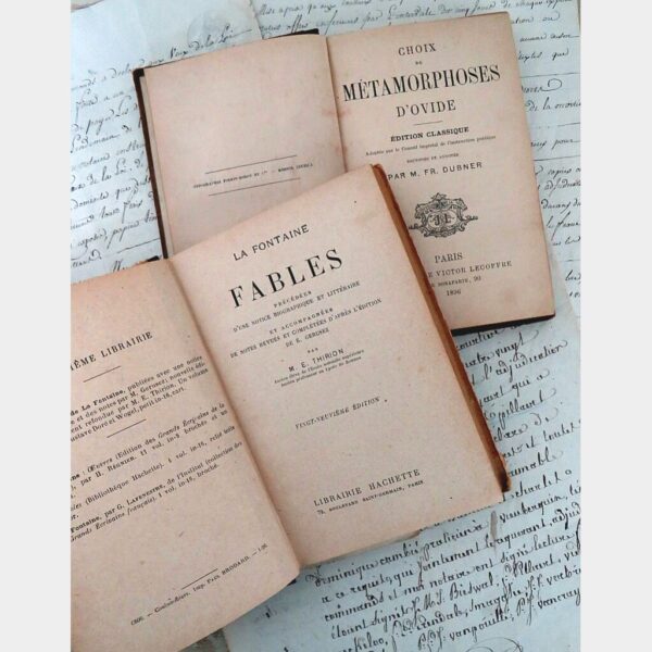 2 Antieke Franse boekjes "Fables La Fontaine & Choix de Métamorphoses d'Ovide1896"