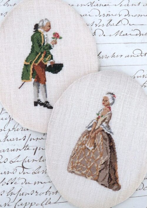 Oude borduurwerkjes "Dame & Heer"