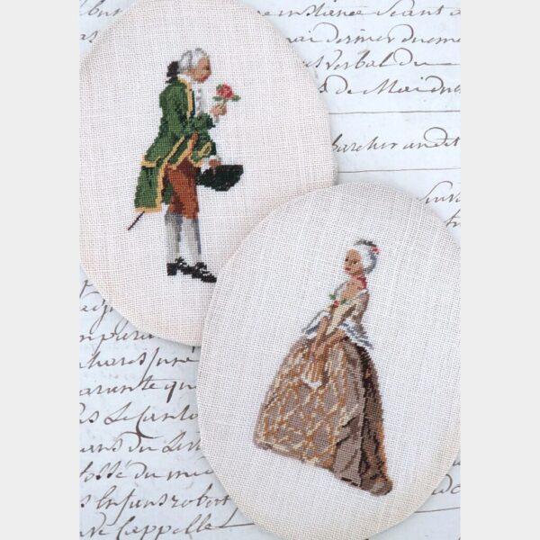 Oude borduurwerkjes "Dame & Heer"