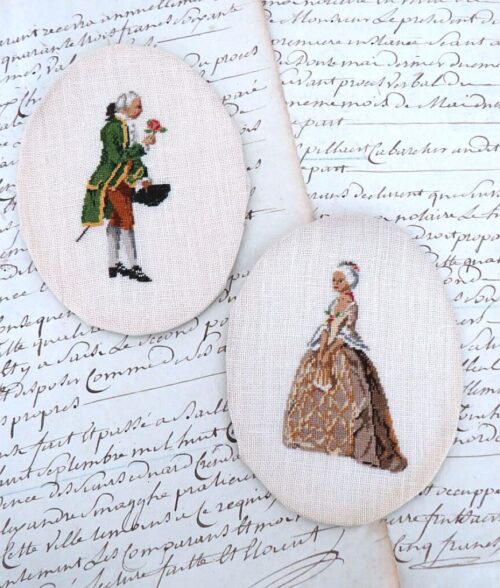 Oude borduurwerkjes "Dame & Heer"