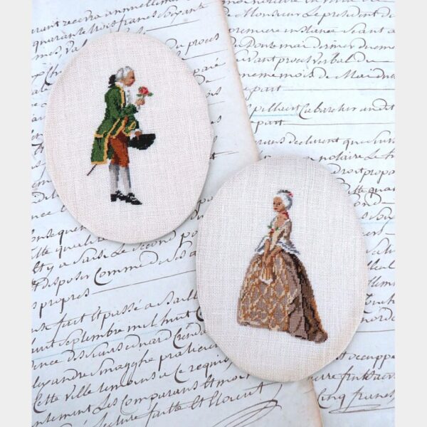 Oude borduurwerkjes "Dame & Heer"
