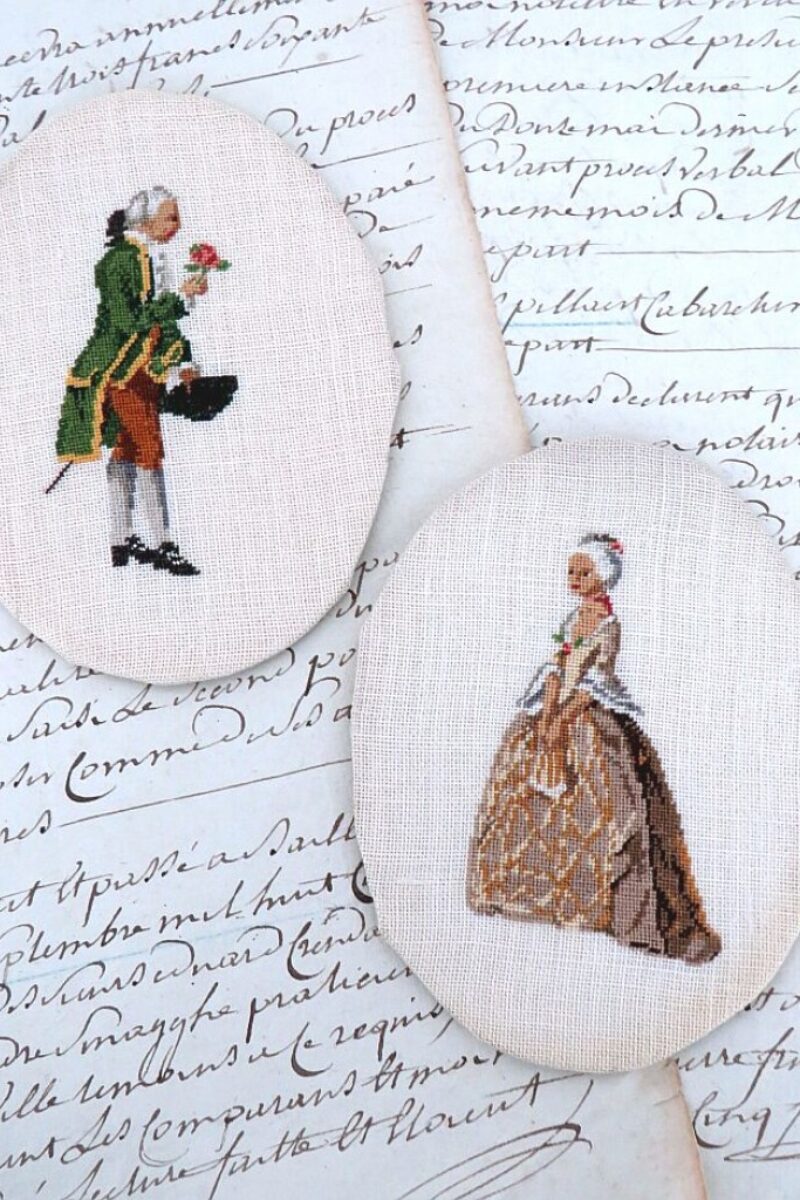 Oude borduurwerkjes "Dame & Heer"