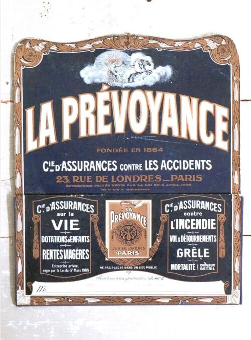 Franse antieke reclameplaat  "La Prévoyance" Paris