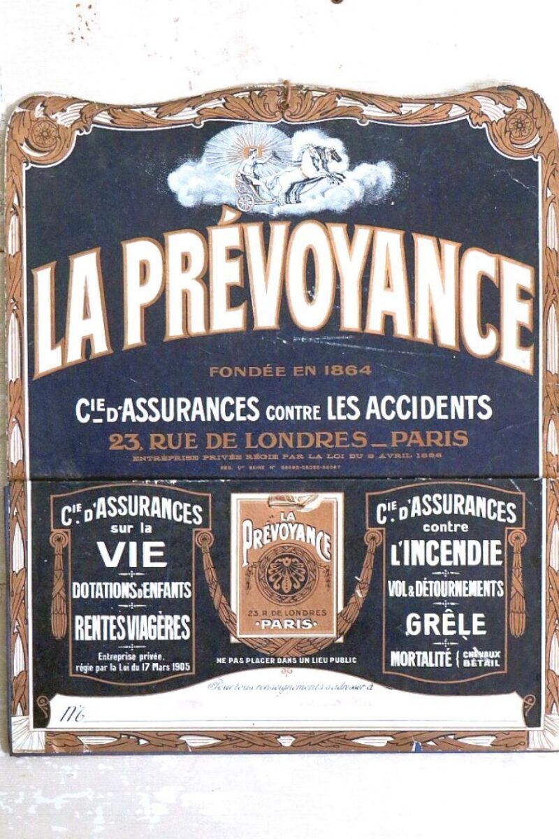 Franse antieke reclameplaat "La Prévoyance" Paris
