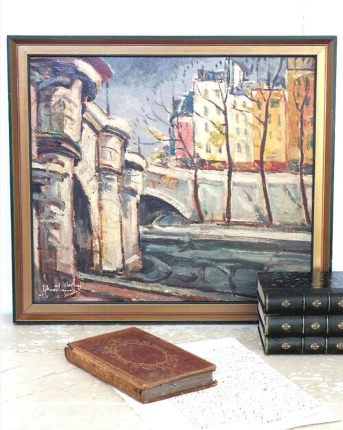 Oud Frans schilderij "Pont Neuf - Parijs"