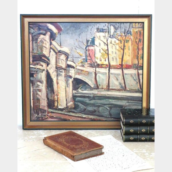 Oud Frans schilderij "Pont Neuf - Parijs"