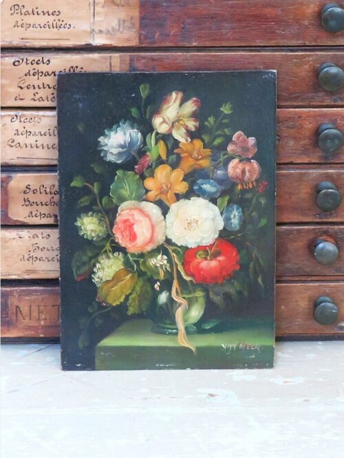 Schilderijtje " Vaas met bloemen"