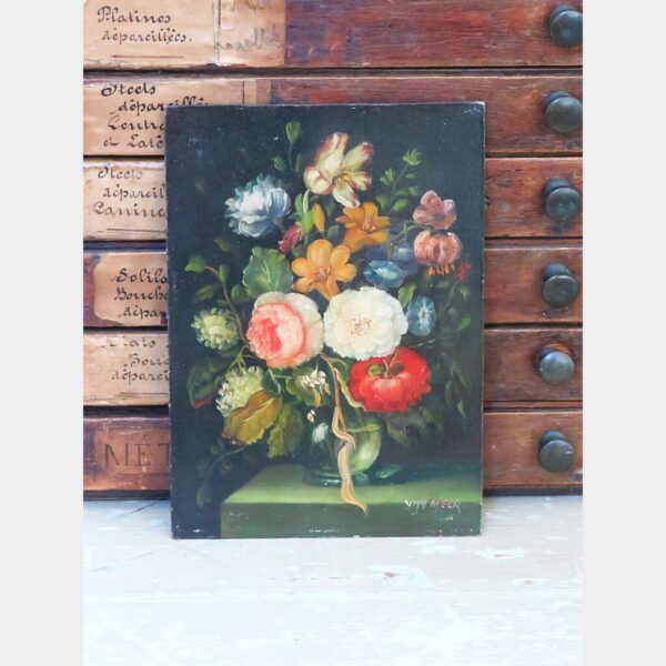 Schilderijtje " Vaas met bloemen"