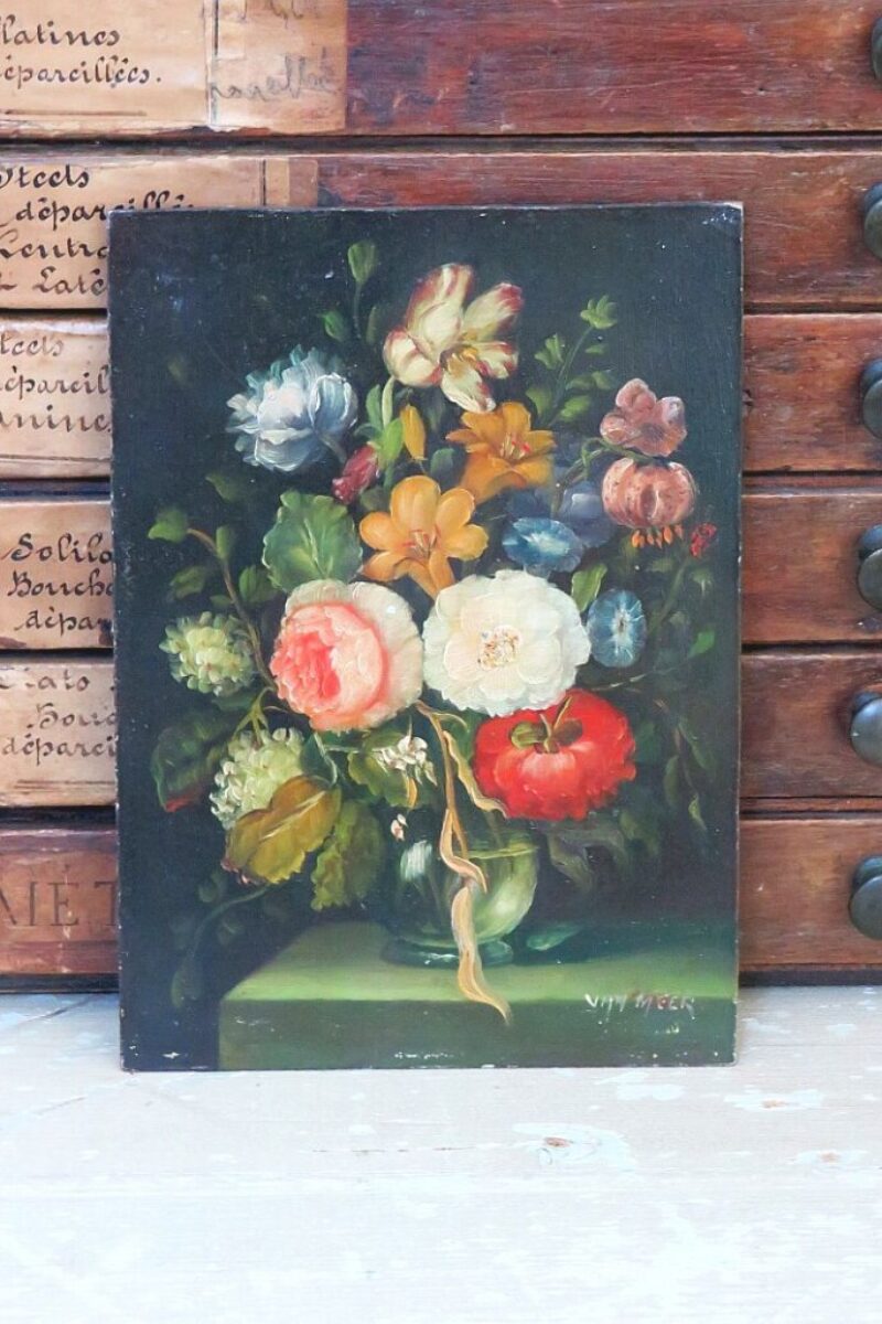 Schilderijtje " Vaas met bloemen"