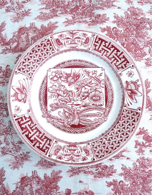 Antiek bord J & MP Bell& Co Lt, "Red Peacock & Lilies", 1887
