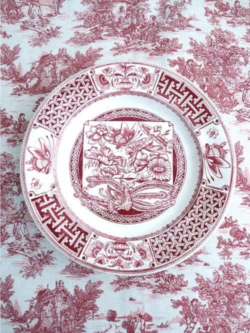 Antiek bord J & MP Bell& Co Lt, "Red Peacock & Lilies", 1887