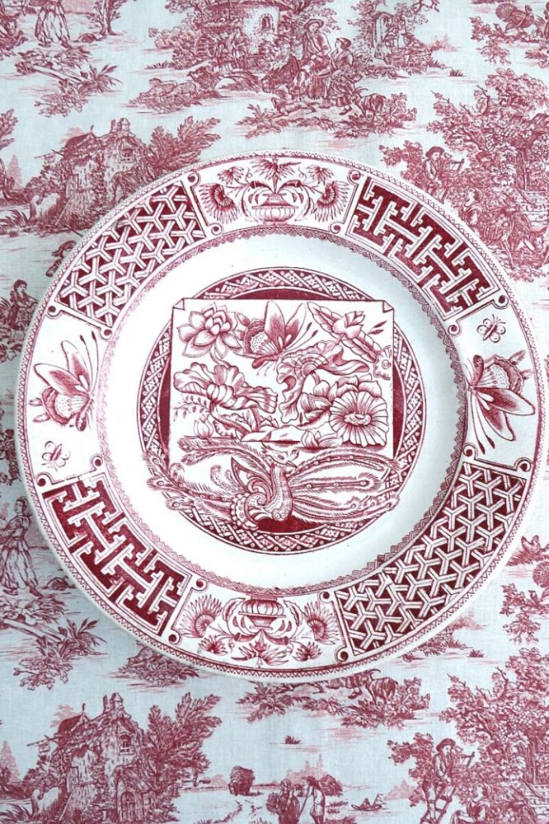 Antiek bord J & MP Bell& Co Lt, "Red Peacock & Lilies", 1887